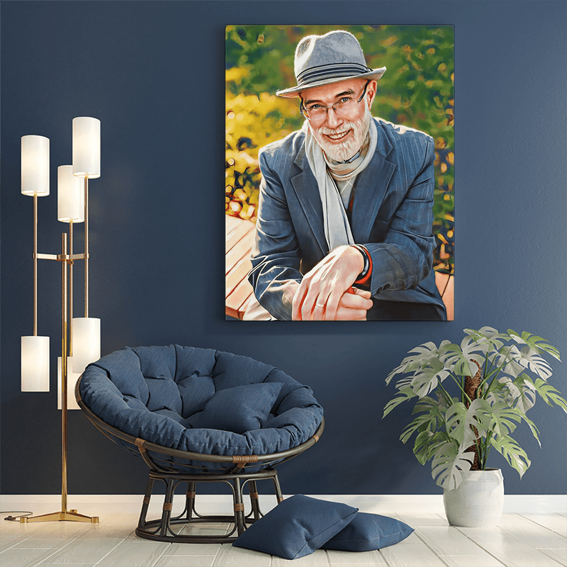 Kochany dziadek portret realistyczny - druk na płótnie, spersonalizowany prezent dla dziadka - Adamell.pl