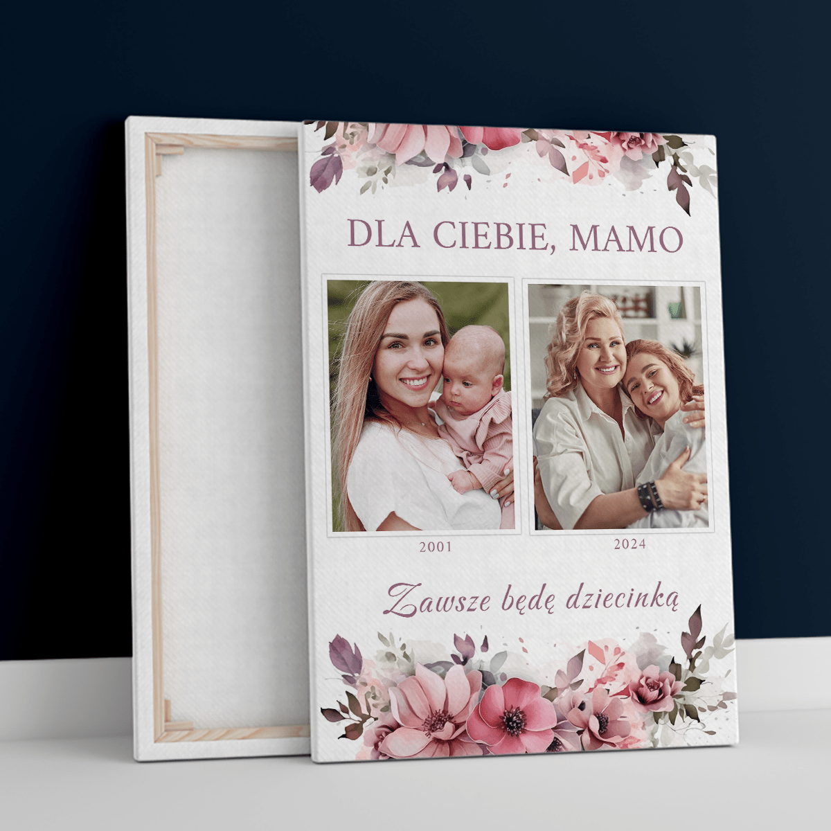 Kolaż 2 zdjęć z kwiatami - druk na płótnie, spersonalizowany prezent dla mamy - Adamell.pl