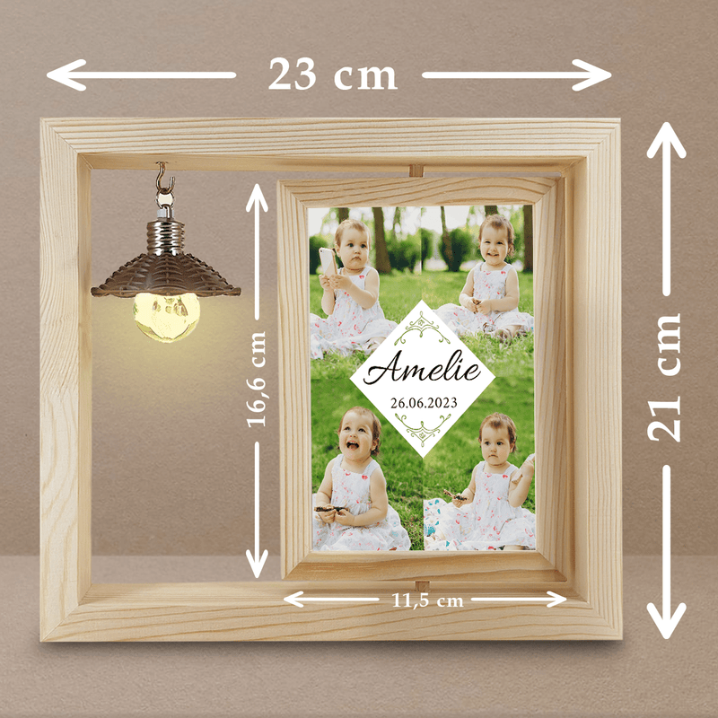 Kolaż 4. zdjęć dziecka - Druk na szkle w drewnianej ramce + led, spersonalizowany prezent dla dziecka - Adamell.pl