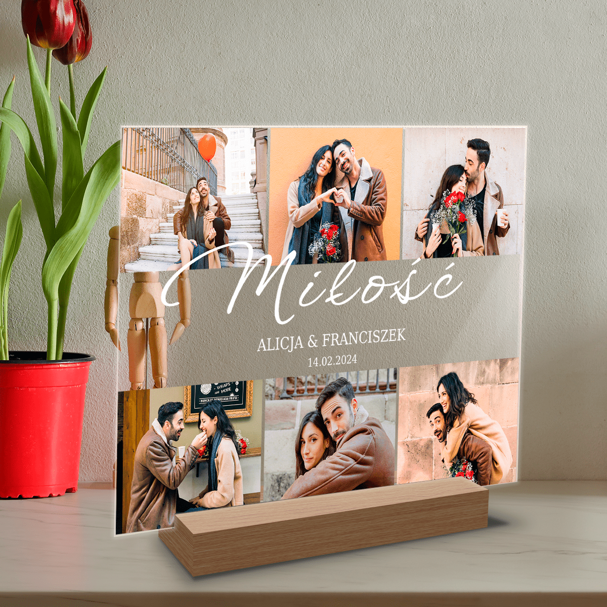 Kolaż 6 zdjęć dla pary - Druk na szkle, spersonalizowany prezent dla pary - Adamell.pl