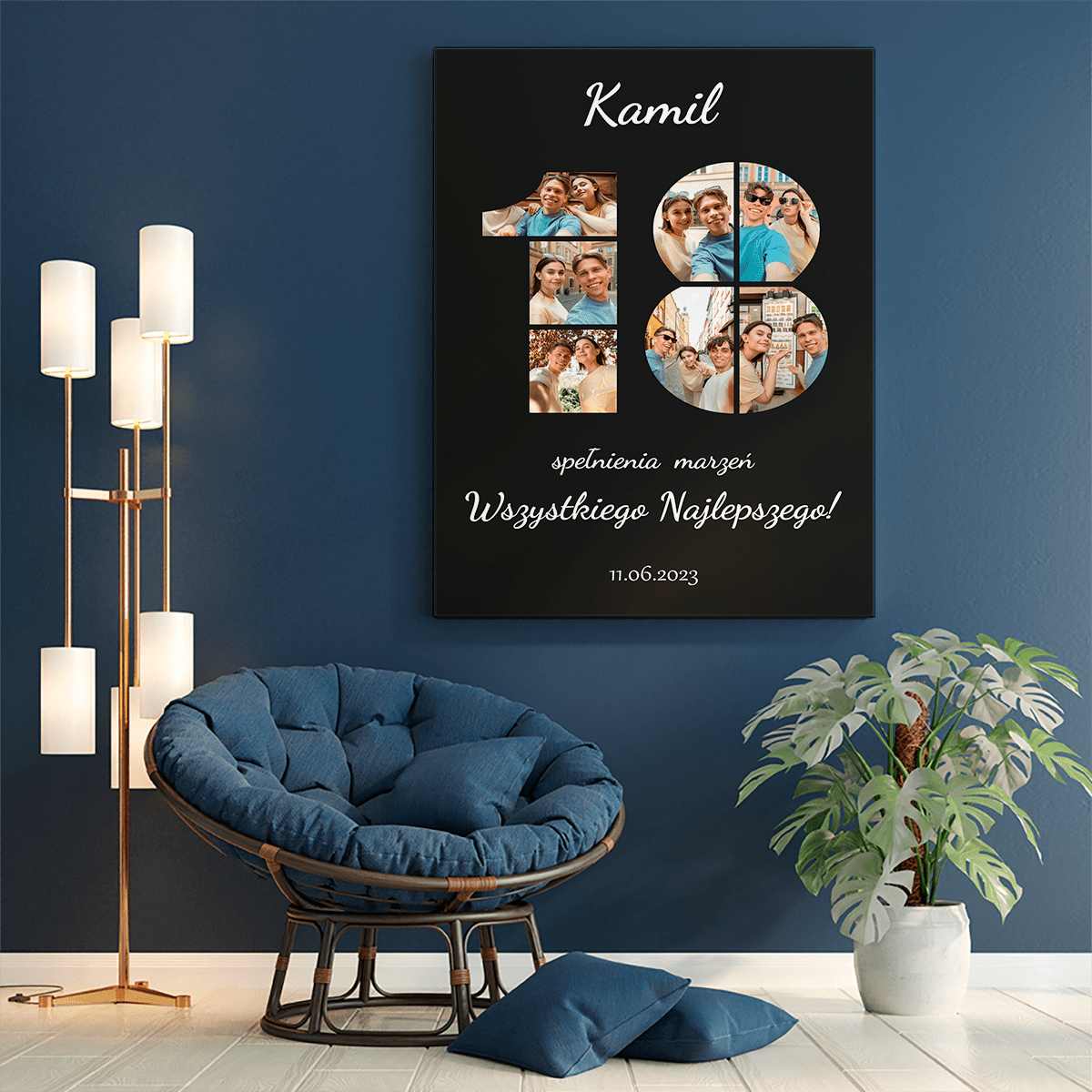 Kolaż na 18 z czarnym tłem - druk na płótnie, spersonalizowany prezent - Adamell.pl