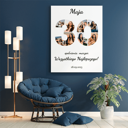 Kolaż na 30 urodziny - druk na płótnie, spersonalizowany prezent - Adamell.pl