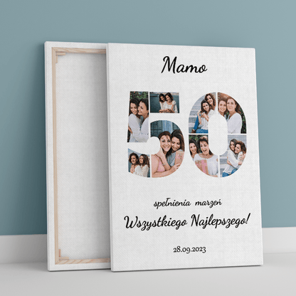 Kolaż na 50 urodziny - druk na płótnie, spersonalizowany prezent dla mamy - Adamell.pl