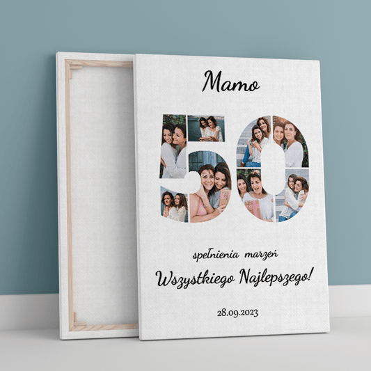 Kolaż na 50 urodziny - druk na płótnie, spersonalizowany prezent dla mamy - Adamell.pl