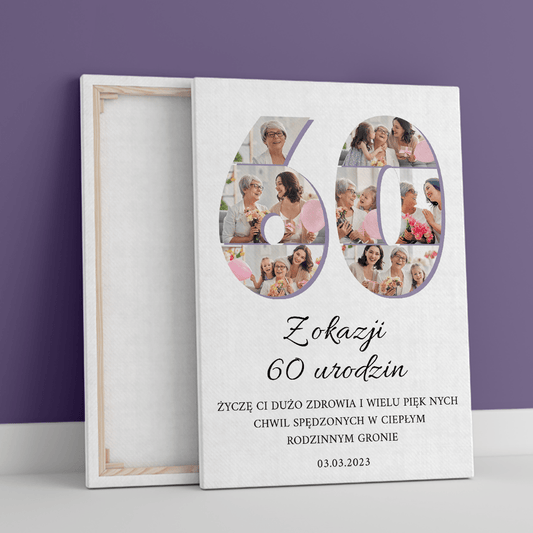 Kolaż na 60 urodziny - druk na płótnie, spersonalizowany prezent - Adamell.pl