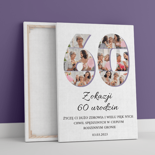 Kolaż na 60 urodziny - druk na płótnie, spersonalizowany prezent - Adamell.pl