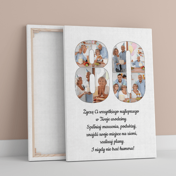 Kolaż na 80. urodziny - druk na płótnie, spersonalizowany prezent dla babci - Adamell.pl