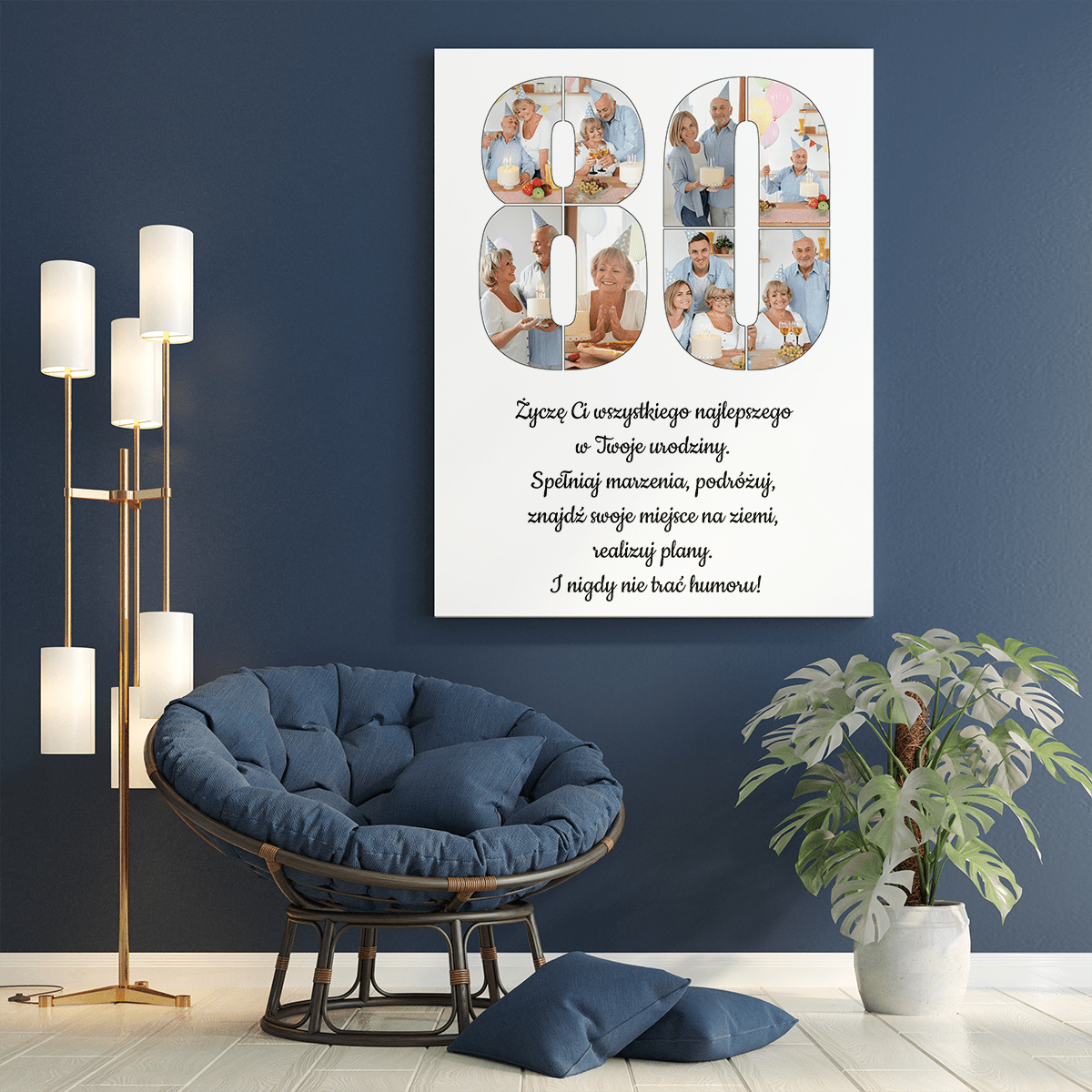 Kolaż na 80. urodziny - druk na płótnie, spersonalizowany prezent dla babci - Adamell.pl