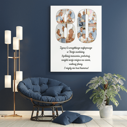 Kolaż na 80. urodziny - druk na płótnie, spersonalizowany prezent dla babci - Adamell.pl