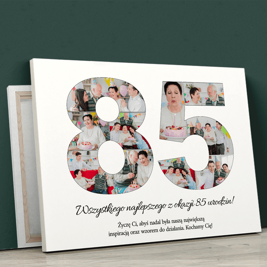 Kolaż na 85. urodziny - druk na płótnie, spersonalizowany prezent dla niej - Adamell.pl