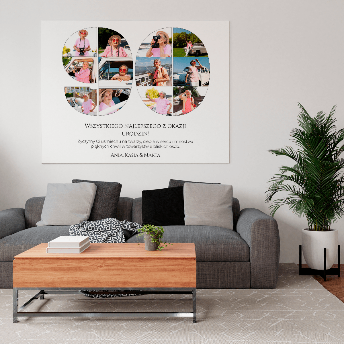 Kolaż na 90 lat - druk na płótnie, spersonalizowany prezent dla babci - Adamell.pl