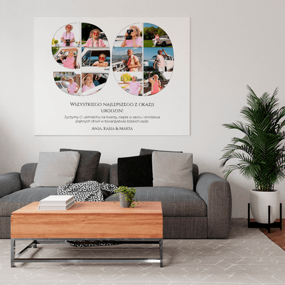 Kolaż na 90 lat - druk na płótnie, spersonalizowany prezent dla babci - Adamell.pl