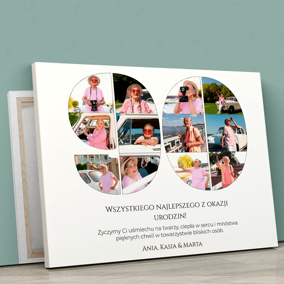 Kolaż na 90 lat - druk na płótnie, spersonalizowany prezent dla babci - Adamell.pl