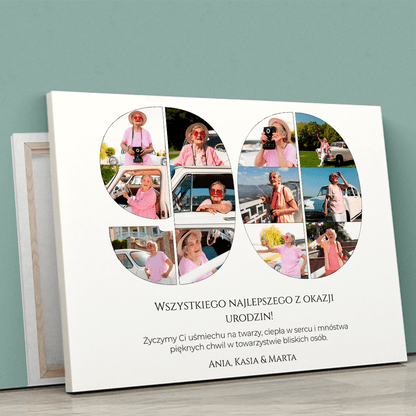 Kolaż na 90 lat - druk na płótnie, spersonalizowany prezent dla babci - Adamell.pl