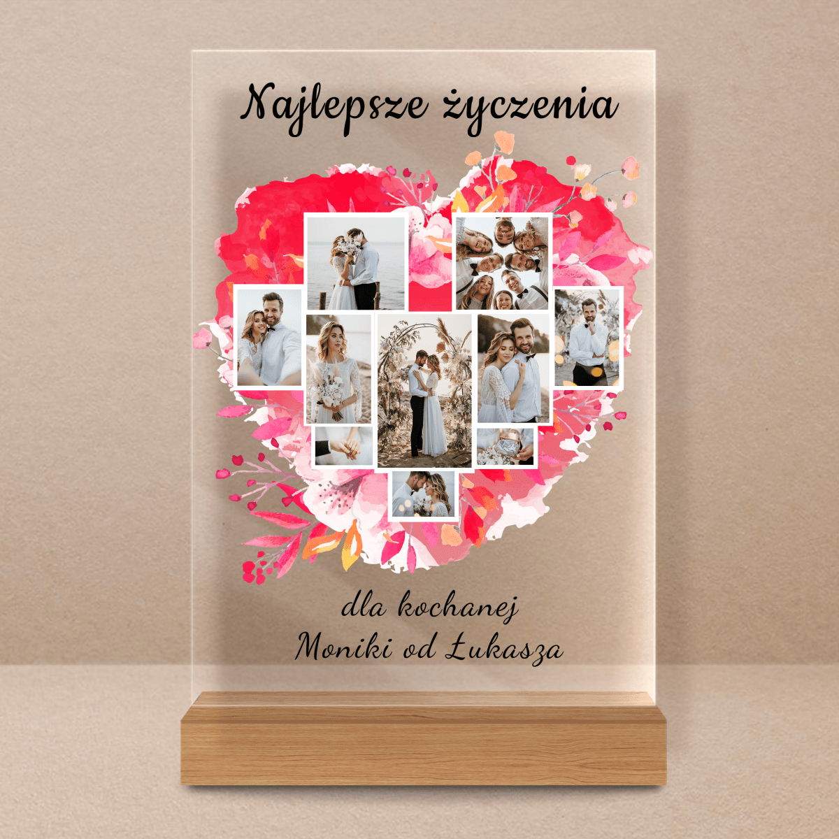 Kolaż najlepsze życzenia - Druk na szkle, spersonalizowany prezent - Adamell.pl