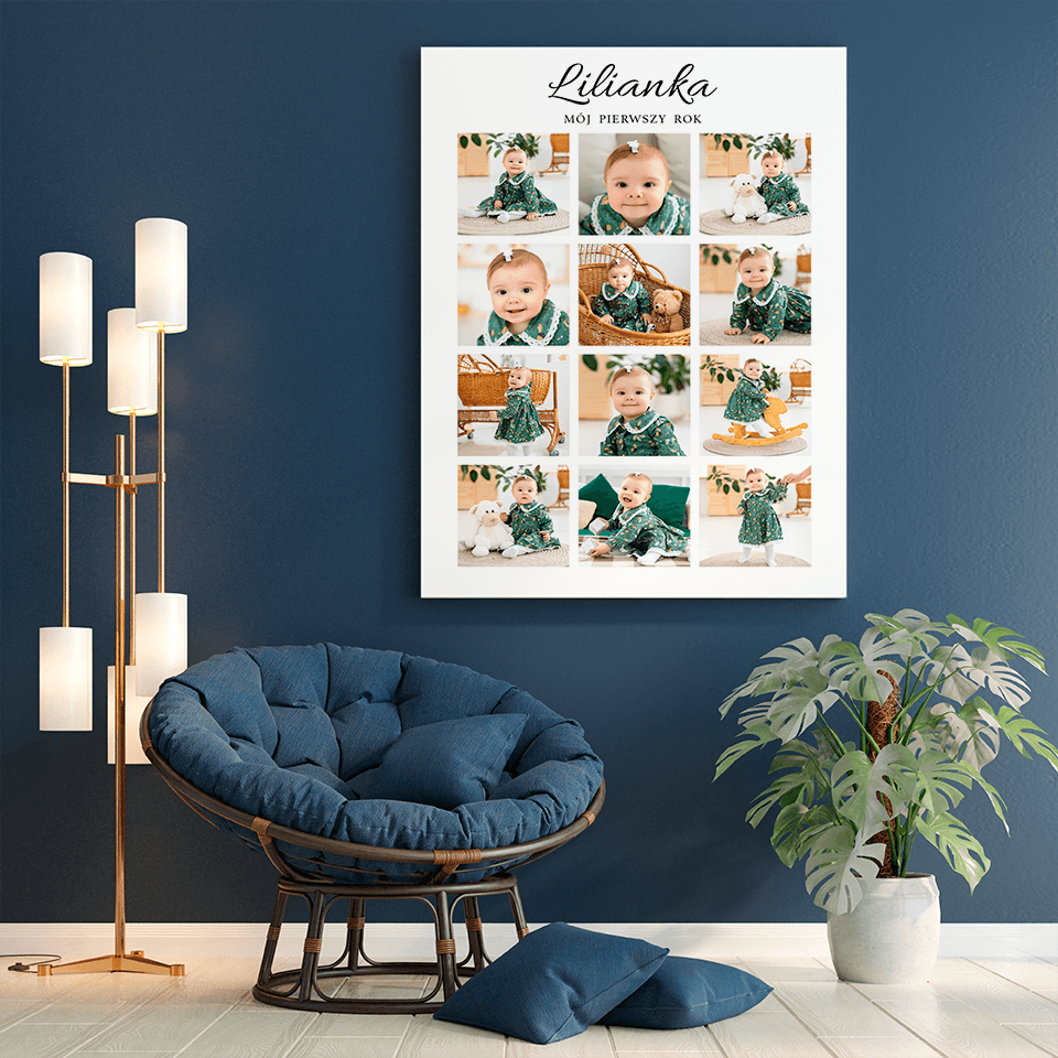 Kolaż pierwszy rok dziecka - druk na płótnie, spersonalizowany prezent dla dziecka - Adamell.pl - Wyjątkowe Prezenty