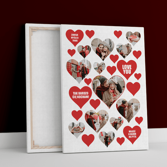 Kolaż serc - druk na płótnie, spersonalizowany prezent dla niej - Adamell.pl