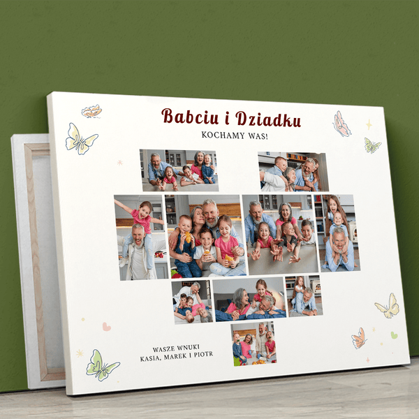 Kolaż serce dla dziadków - druk na płótnie, spersonalizowany prezent dla dziadków - Adamell.pl