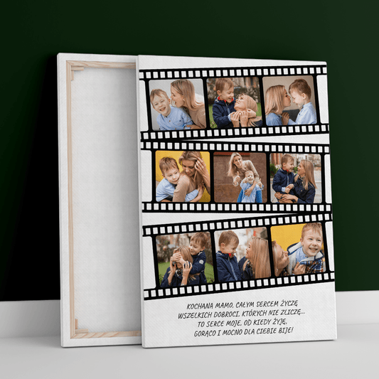Kolaż taśma filmowa + życzenia - druk na płótnie, spersonalizowany prezent dla mamy - Adamell.pl