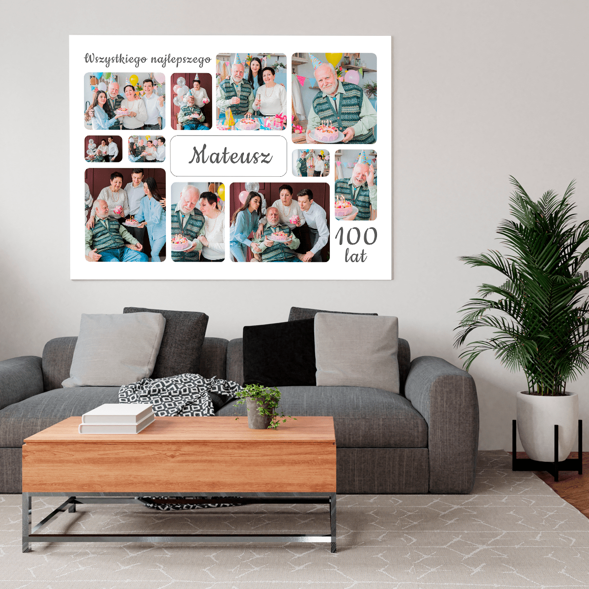 Kolaż zdjęć 100 lat - druk na płótnie, spersonalizowany prezent dla dziadka - Adamell.pl