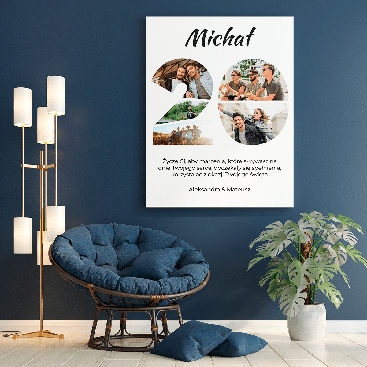 Kolaż zdjęć z życzeniami na 20.- druk na płótnie, spersonalizowany prezent na 20 urodziny - Adamell.pl