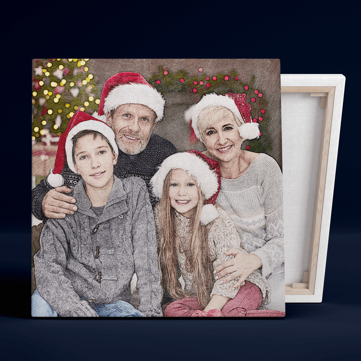 Kolorowy szkic świąteczny - druk na płótnie, spersonalizowany prezent dla dziadków - Adamell.pl