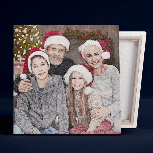 Kolorowy szkic świąteczny - druk na płótnie, spersonalizowany prezent dla dziadków - Adamell.pl