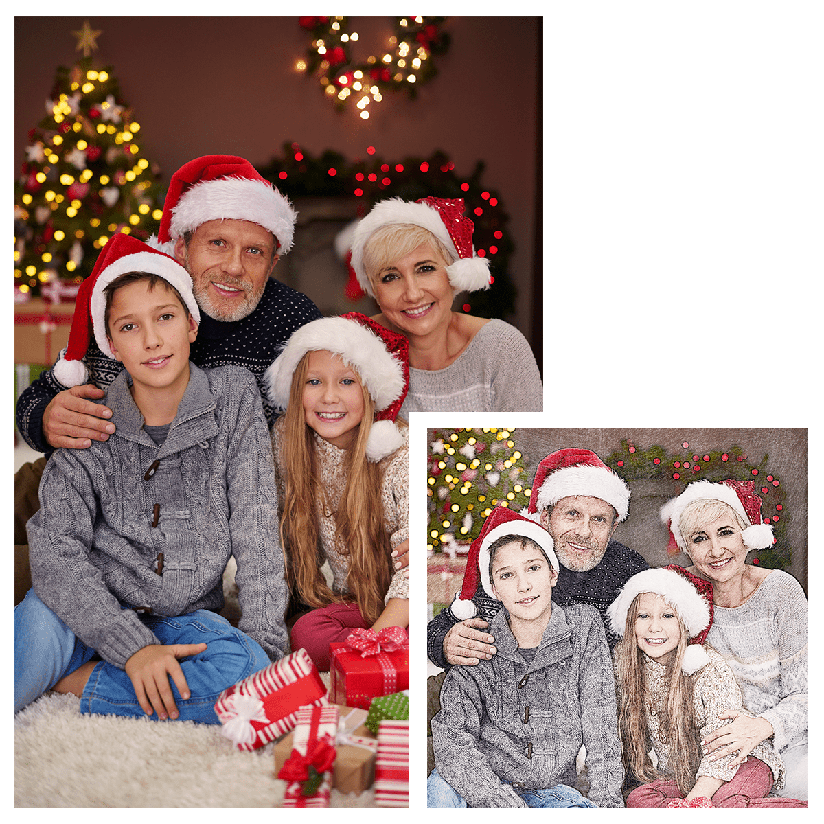 Kolorowy szkic świąteczny - druk na płótnie, spersonalizowany prezent dla dziadków - Adamell.pl