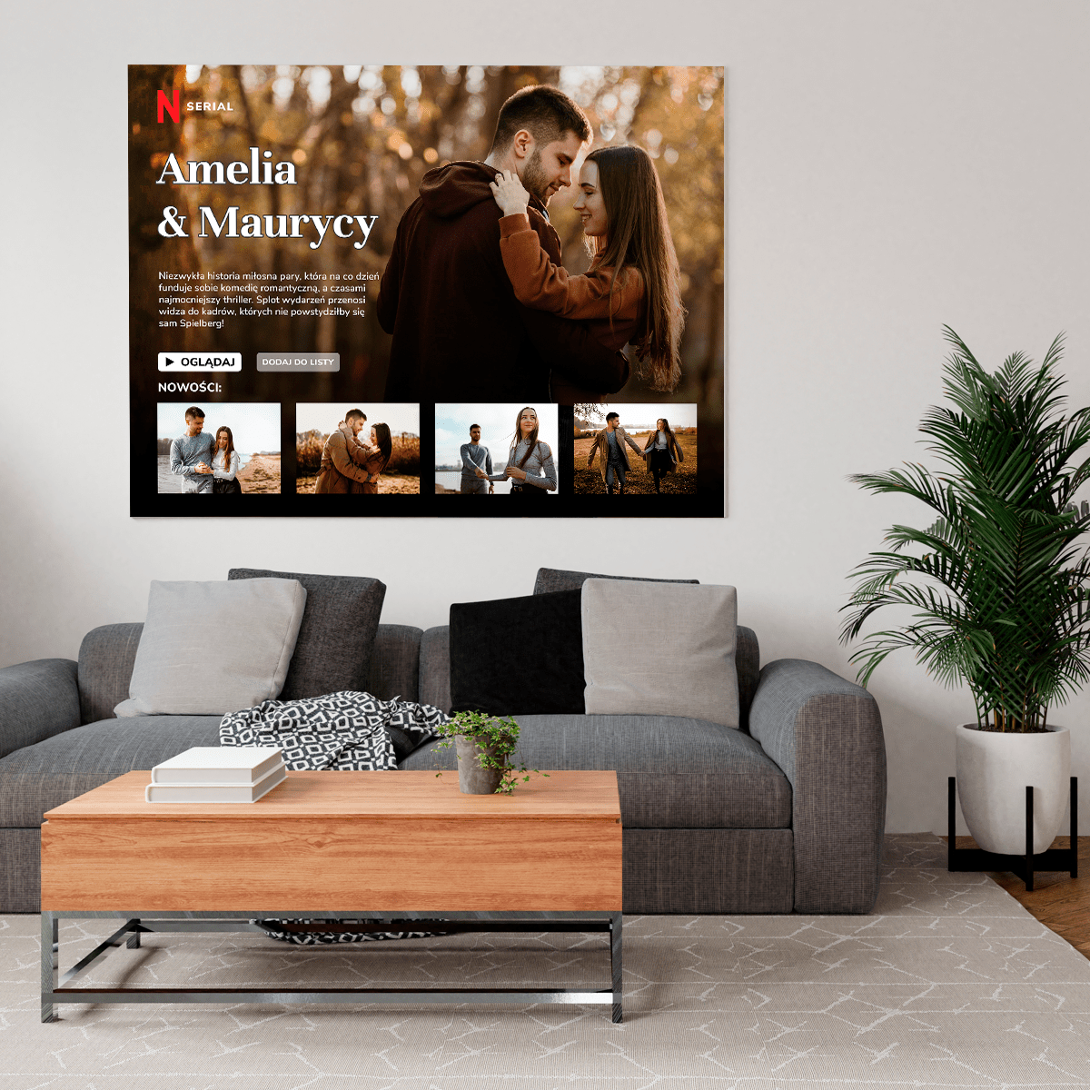 Komedia romantyczna - druk na płótnie, spersonalizowany prezent dla pary - Adamell.pl