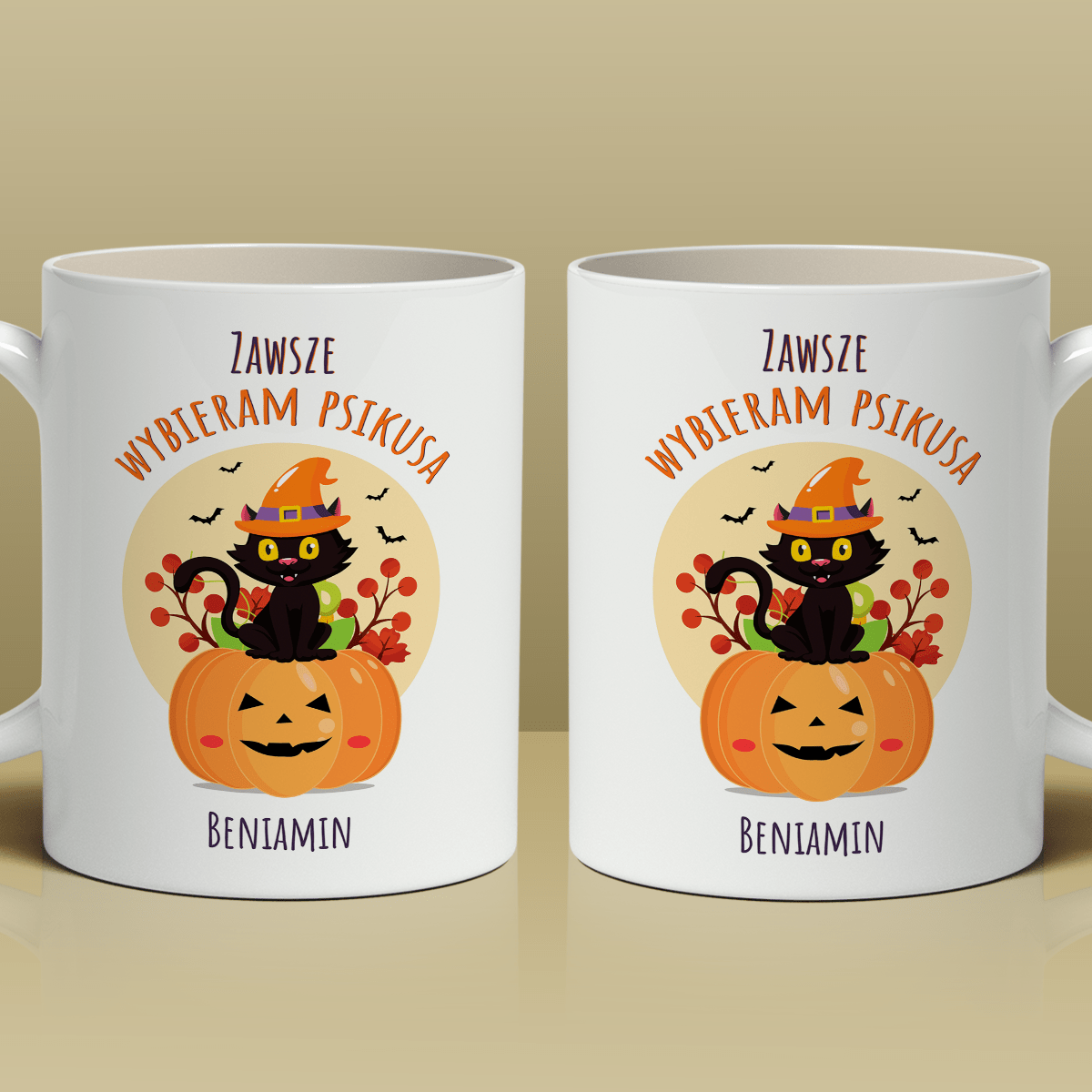 Kot na Halloween - 1x Kubek z nadrukiem, spersonalizowany prezent dla przyjaciela - Adamell.pl