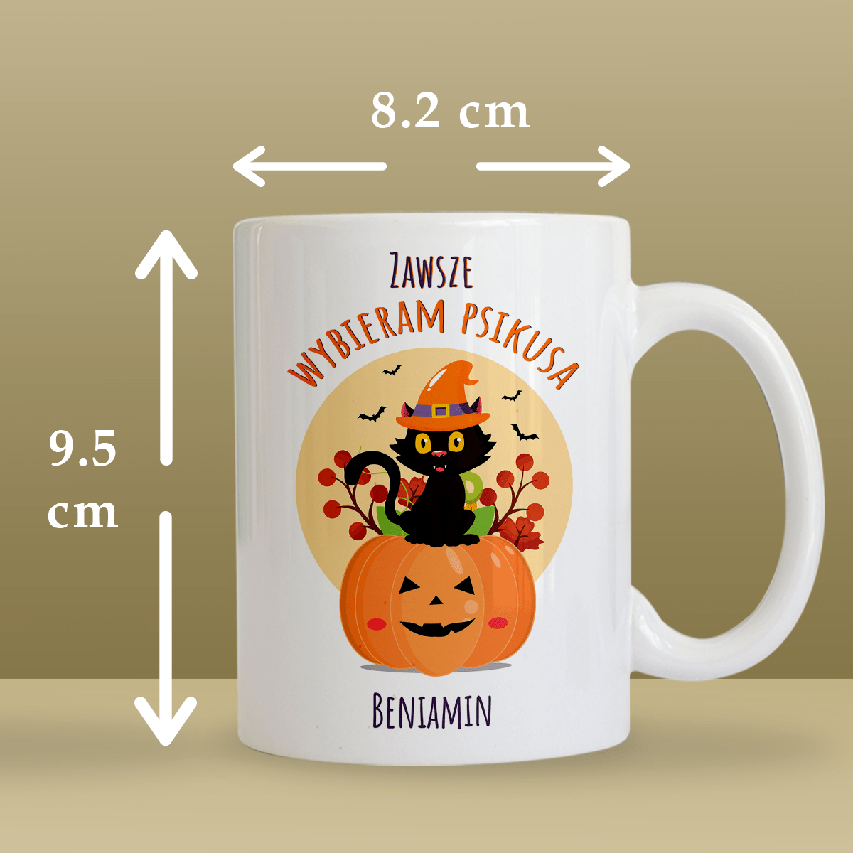 Kot na Halloween - 1x Kubek z nadrukiem, spersonalizowany prezent dla przyjaciela - Adamell.pl