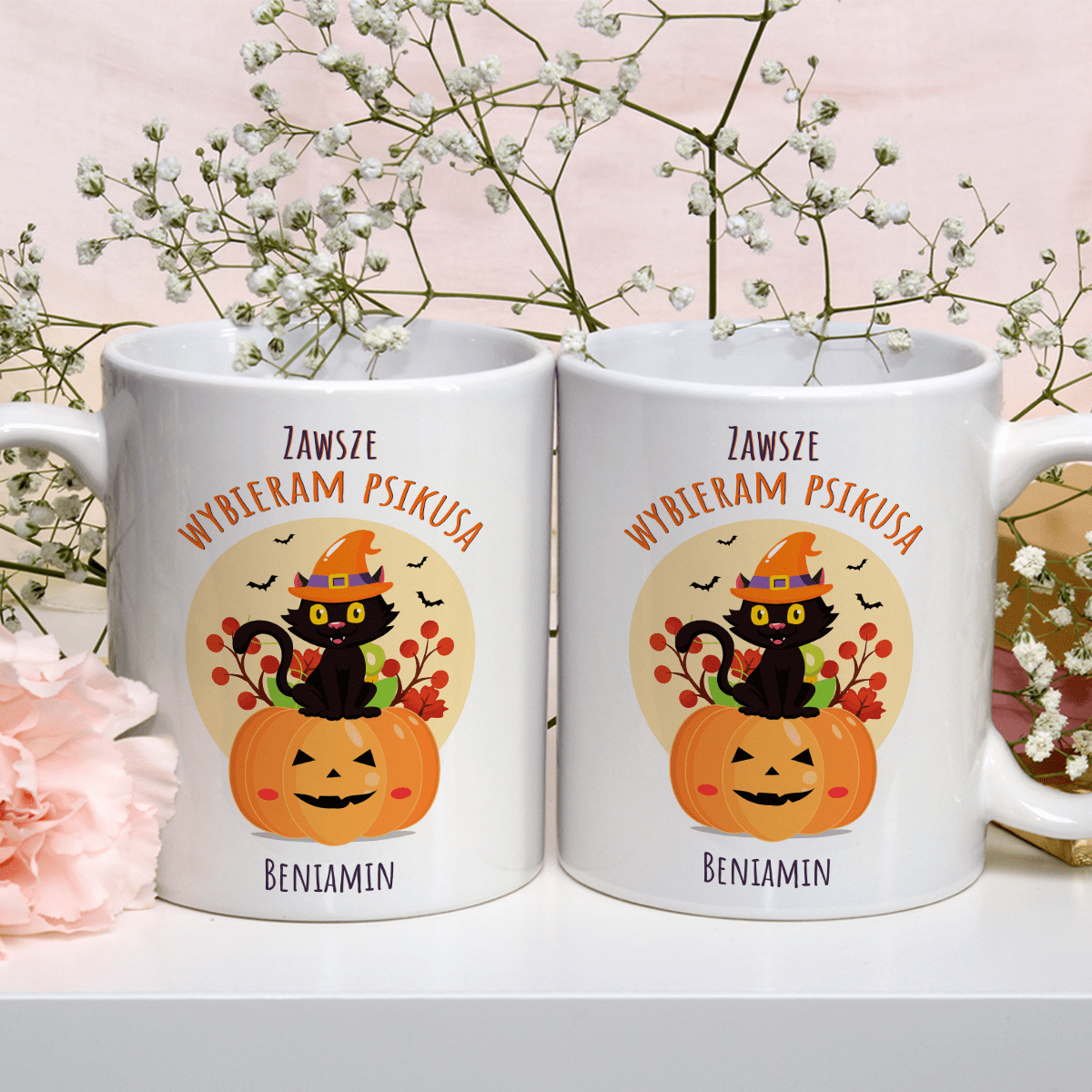Kot na Halloween - 1x Kubek z nadrukiem, spersonalizowany prezent dla przyjaciela - Adamell.pl