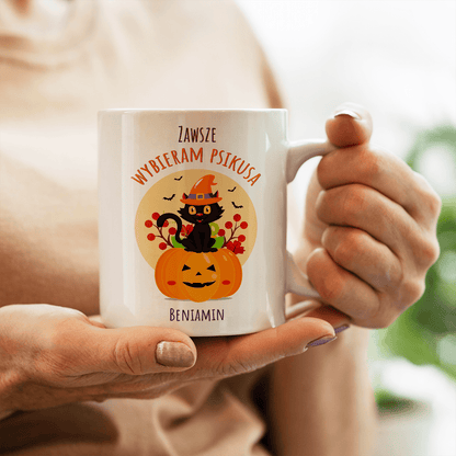 Kot na Halloween - 1x Kubek z nadrukiem, spersonalizowany prezent dla przyjaciela - Adamell.pl
