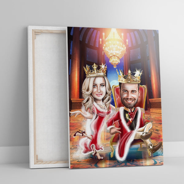 Król i królowa kreskówka - druk na płótnie, spersonalizowany prezent dla pary - Adamell.pl