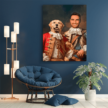Królewski portret z psem - druk na płótnie, spersonalizowany prezent dla niego - Adamell.pl