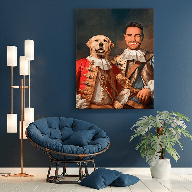 Królewski portret z psem - druk na płótnie, spersonalizowany prezent dla niego - Adamell.pl