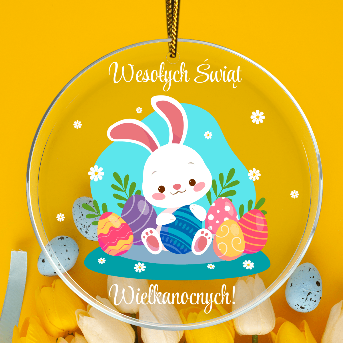 Króliczek Wesołych Świąt - bombka akrylowa, spersonalizowany prezent dla niej - Adamell.pl