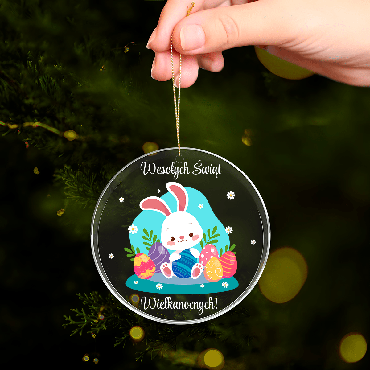 Króliczek Wesołych Świąt - bombka akrylowa, spersonalizowany prezent dla niej - Adamell.pl