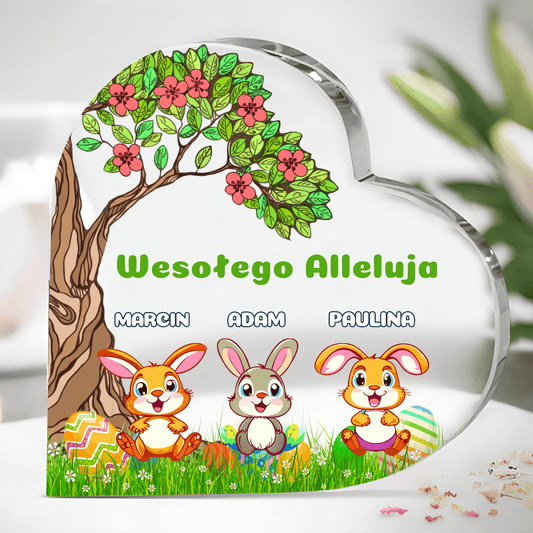 Króliki wielkanocne z imionami - Szklane serce, spersonalizowany prezent na Wielkanoc - Adamell.pl