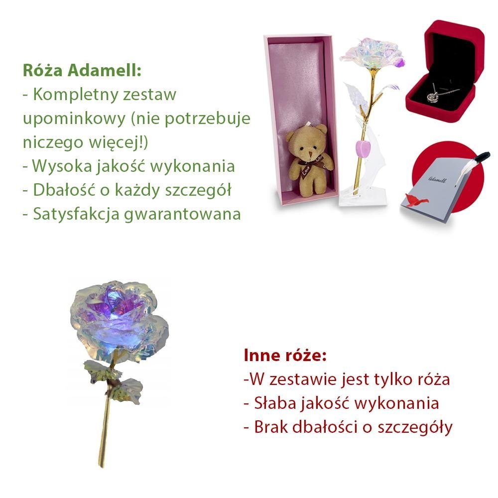 Kryształowa świecąca wieczna róża, Wyjatkowy pomysł na prezent dla dziewczyny, przyjaciółki, kobiety, najlepsze na walentynki, na 18 urodziny - Adamell.pl - Wyjątkowe Prezenty
