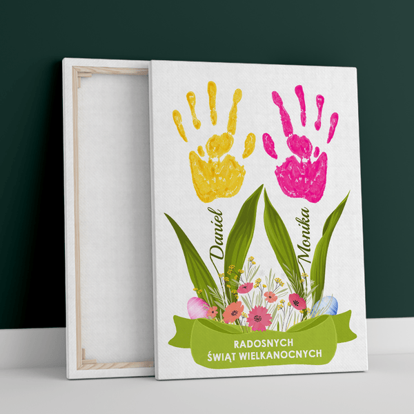 Kwiaty z dłoni - druk na płótnie, spersonalizowany prezent na Wielkanoc - Adamell.pl