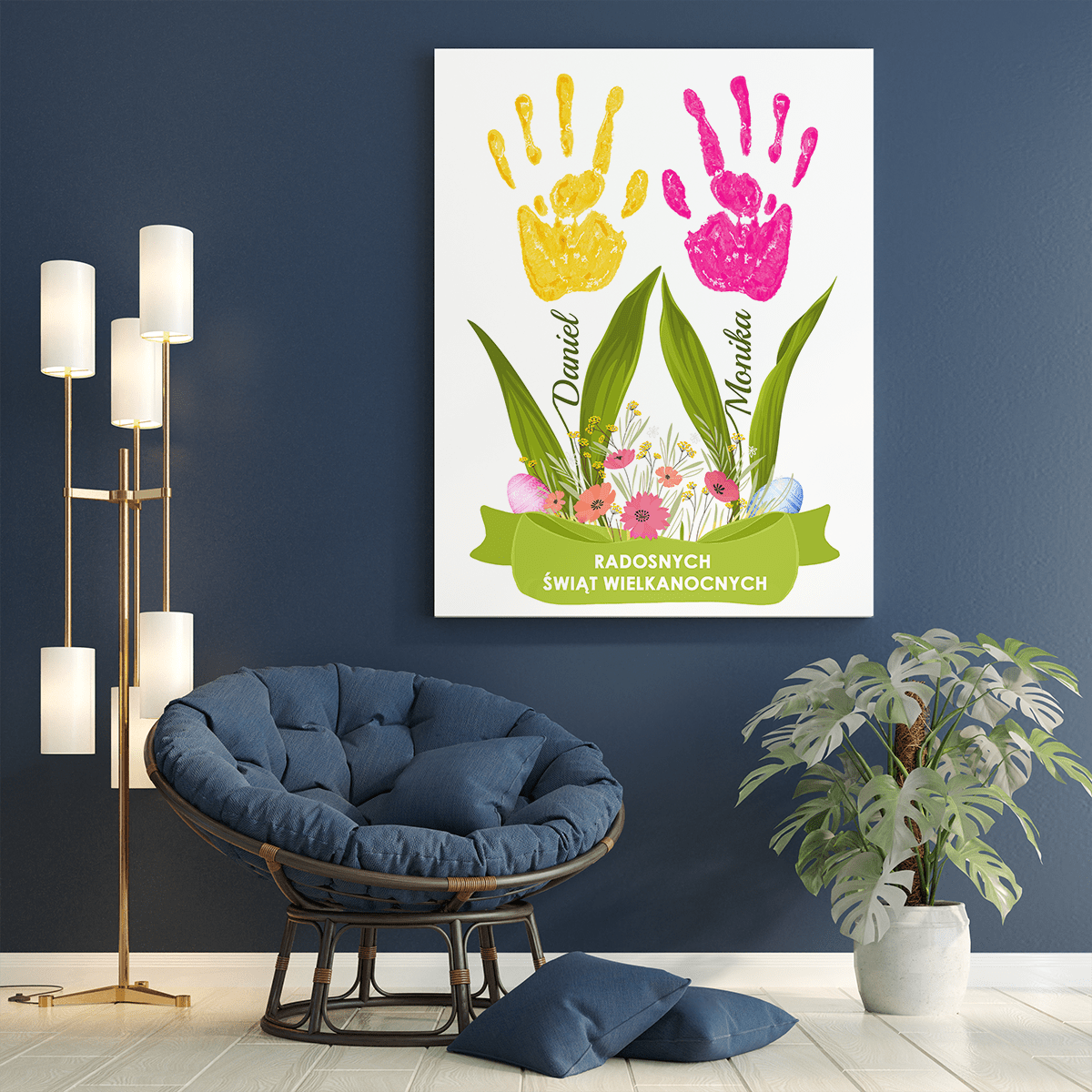 Kwiaty z dłoni - druk na płótnie, spersonalizowany prezent na Wielkanoc - Adamell.pl