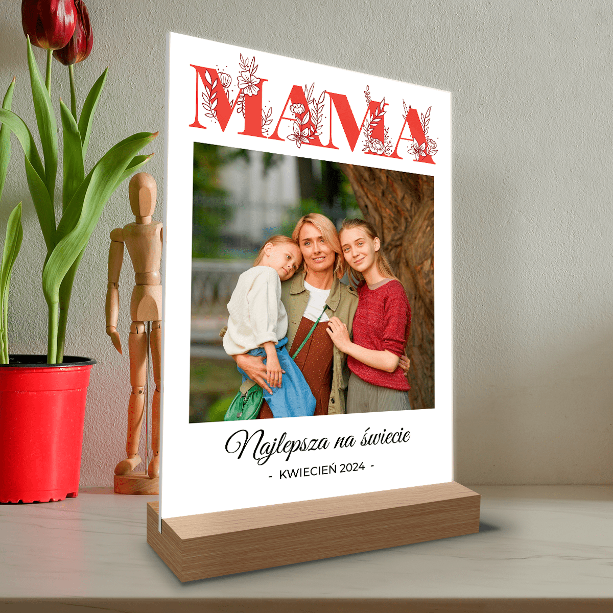 Kwiecisty napis MAMA - Druk na szkle, spersonalizowany prezent dla mamy - Adamell.pl
