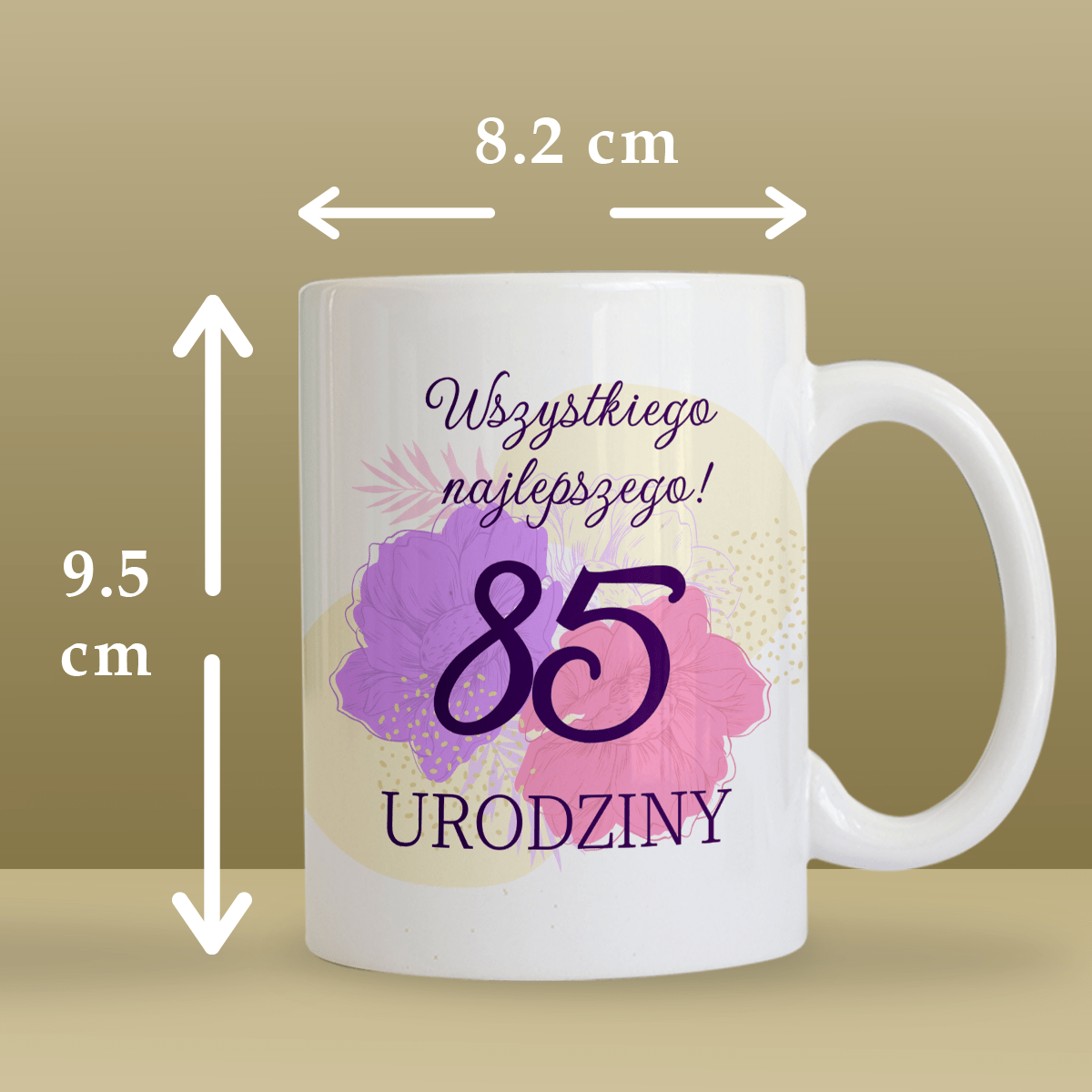 Kwiecisty wzór 85. urodziny - 1x Kubek z nadrukiem, spersonalizowany prezent - Adamell.pl