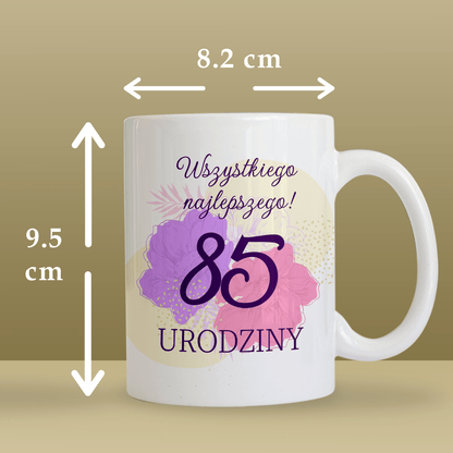 Kwiecisty wzór 85. urodziny - 1x Kubek z nadrukiem, spersonalizowany prezent - Adamell.pl