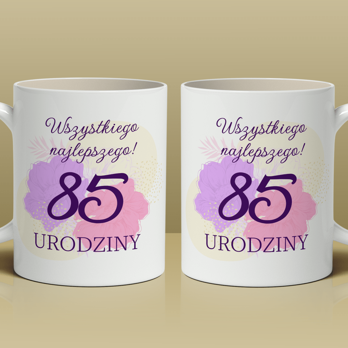 Kwiecisty wzór 85. urodziny - 1x Kubek z nadrukiem, spersonalizowany prezent - Adamell.pl