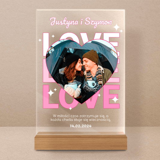 LOVE w odcieniach różu - Druk na szkle, spersonalizowany prezent dla niej - Adamell.pl