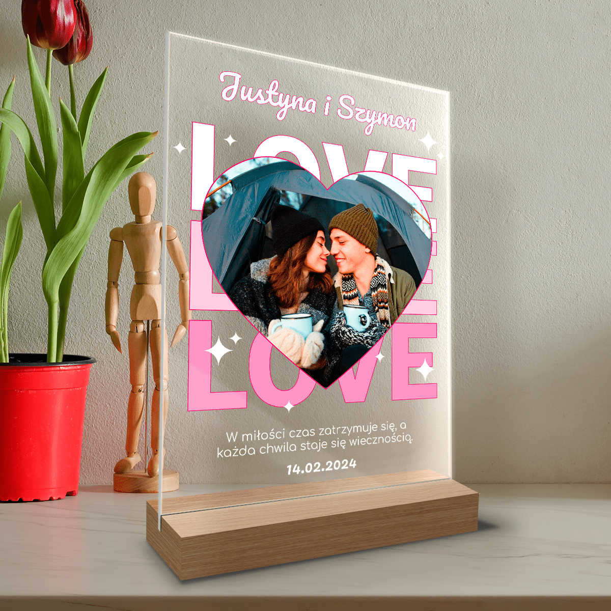 LOVE w odcieniach różu - Druk na szkle, spersonalizowany prezent dla niej - Adamell.pl