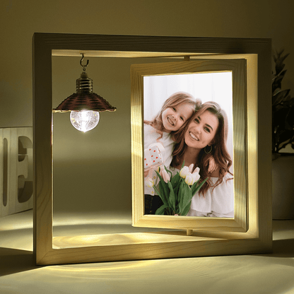 Mama i dziecko - Druk na szkle w drewnianej ramce + led, spersonalizowany prezent dla mamy - Adamell.pl
