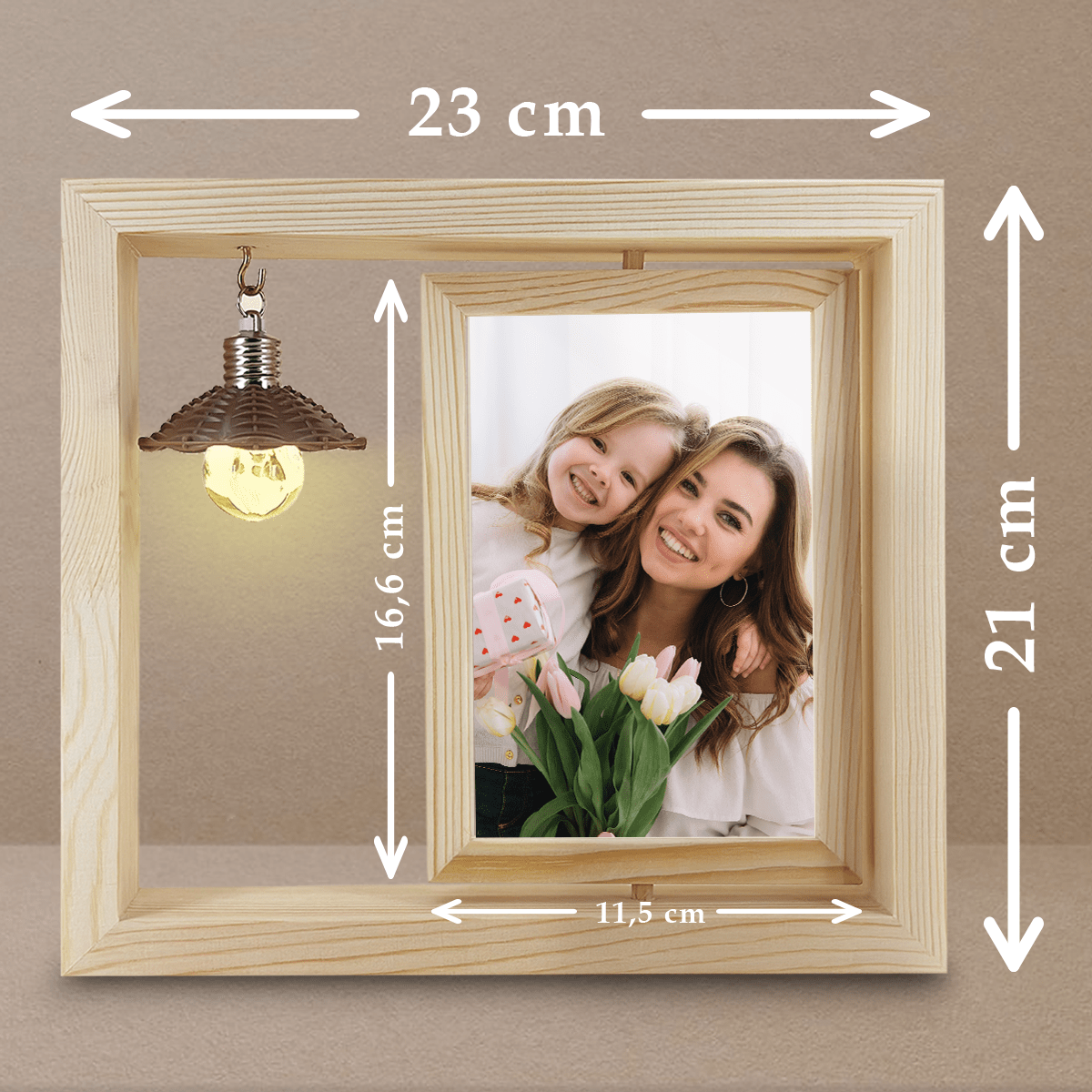 Mama i dziecko - Druk na szkle w drewnianej ramce + led, spersonalizowany prezent dla mamy - Adamell.pl